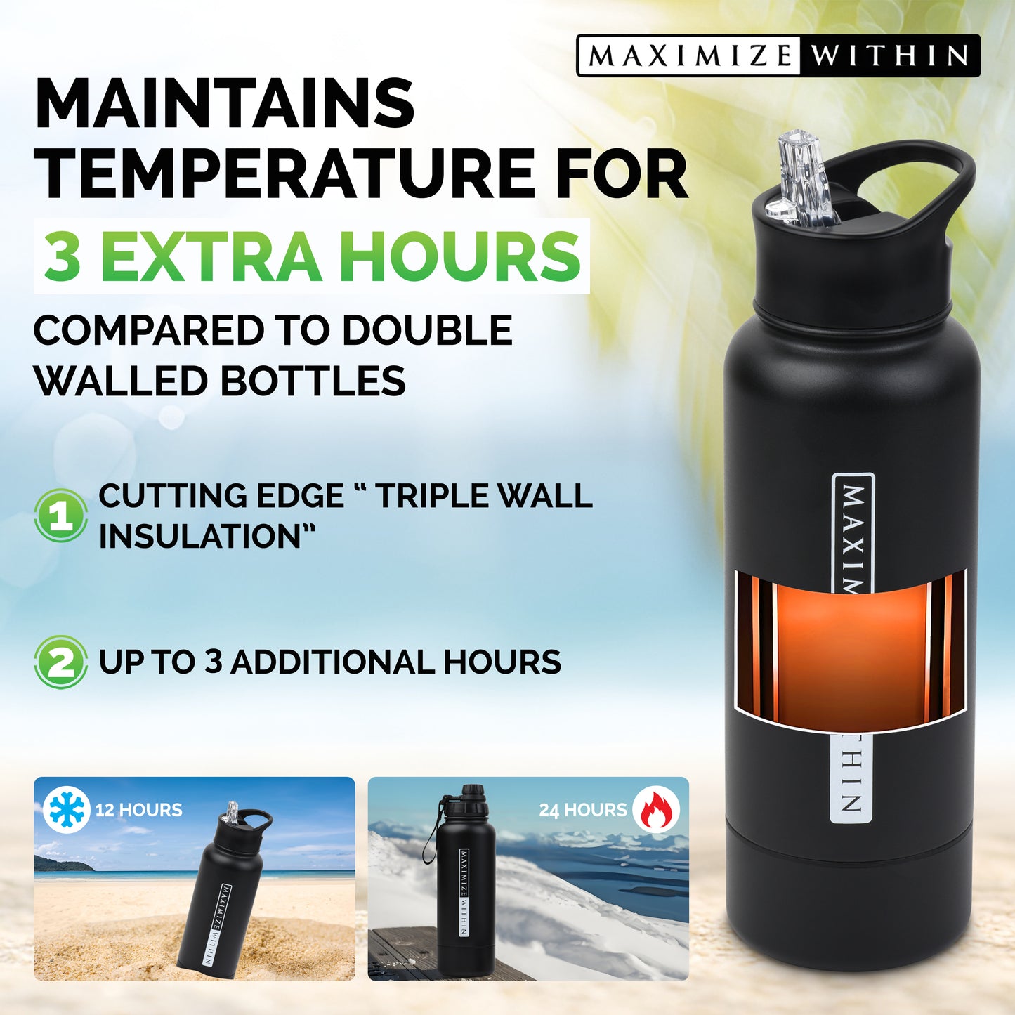 Stainless Steel Water Bottle with Hidden Compartment - Maximum Slim | Sleek & Functional