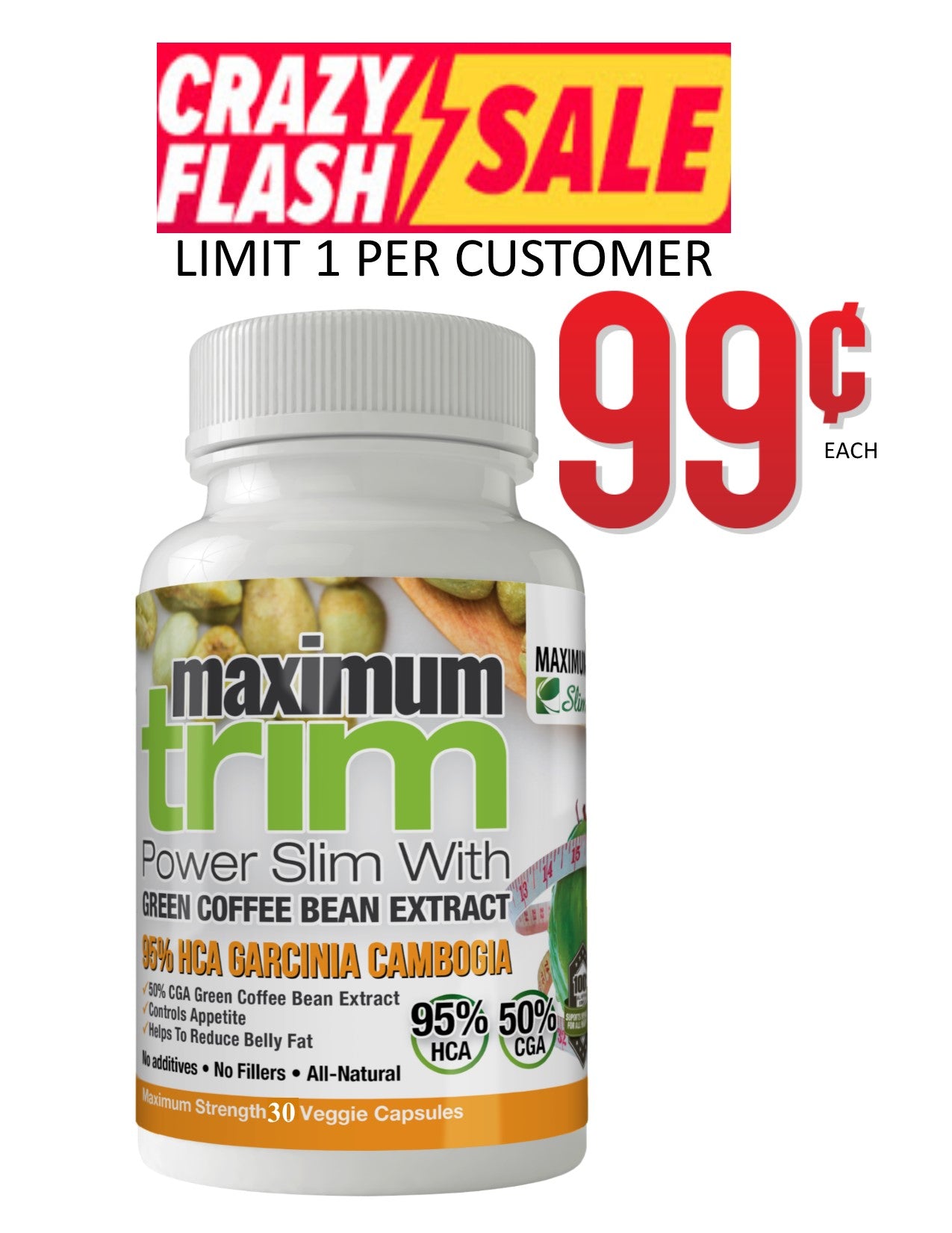 Max Trim Garcinia Cambogia & Green Coffee Bean Extract - Maximum Slim (30ct) | Supports Weight Management
