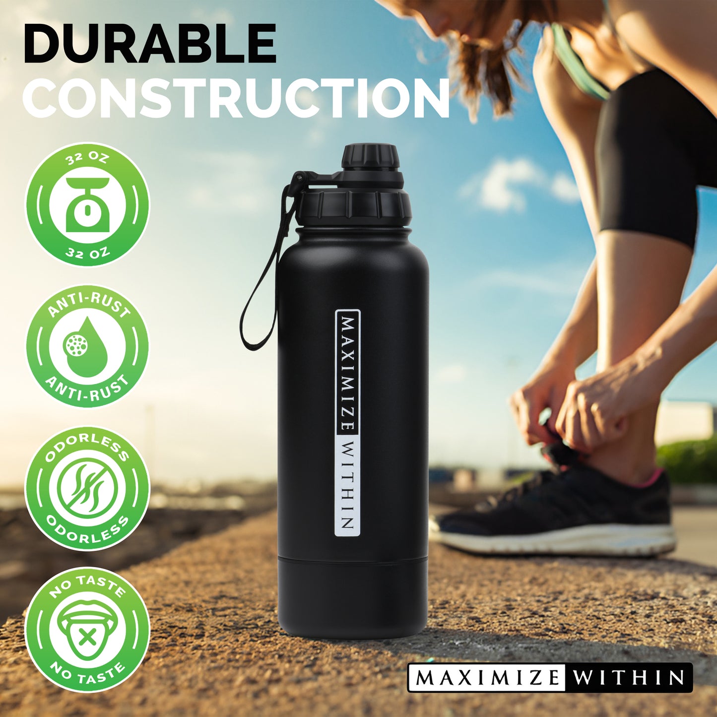 Stainless Steel Water Bottle with Hidden Compartment - Maximum Slim | Sleek & Functional