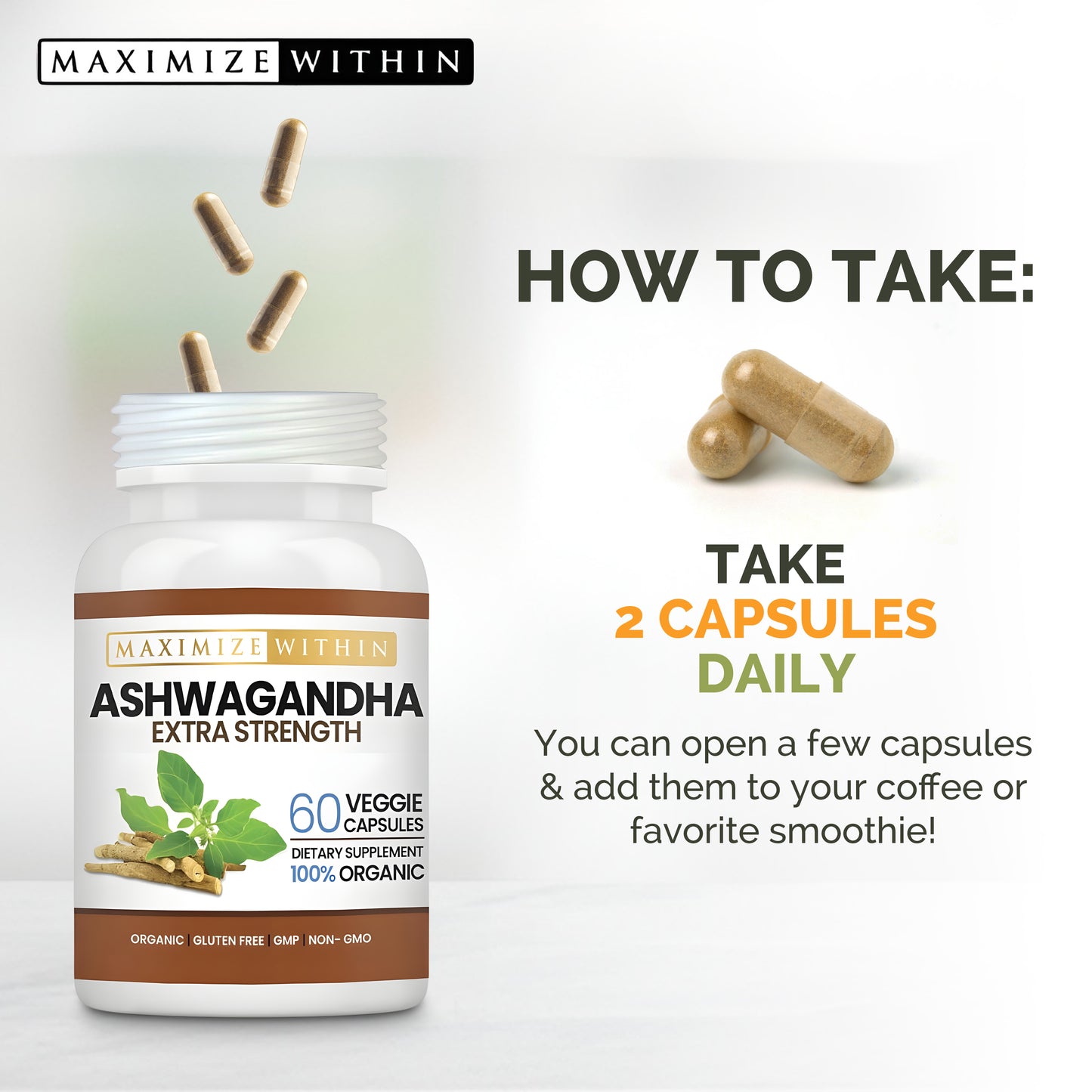 Ashwagandha Root Extra Strength - Maximum Slim | Supports Stress Relief & Vitality