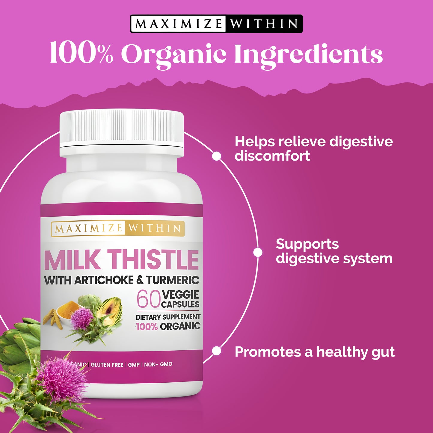 Milk Thistle with Artichoke & Turmeric Supplement - Maximum Slim | Supports Liver Detoxification