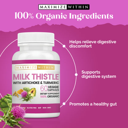 Milk Thistle with Artichoke & Turmeric Supplement - Maximum Slim | Supports Liver Detoxification