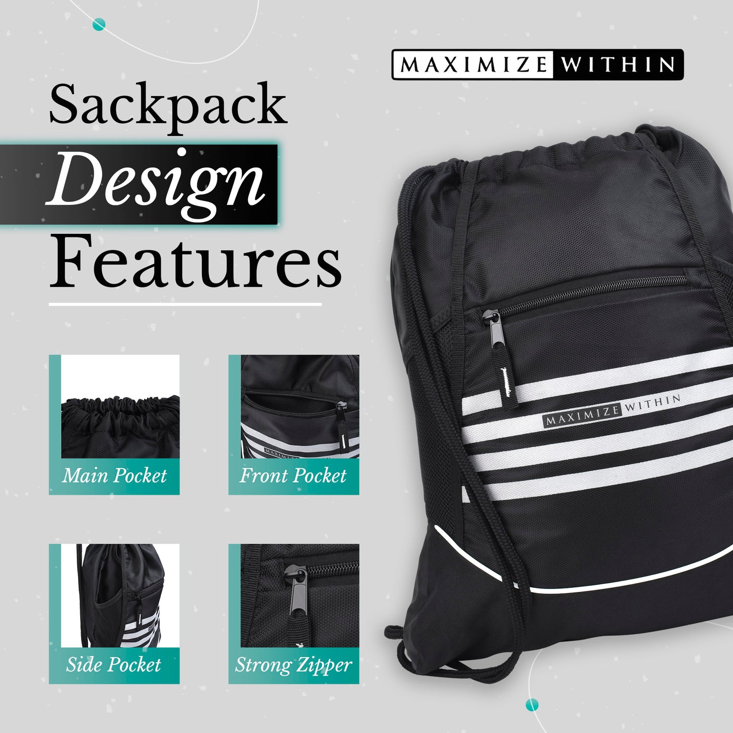 Sackpack Drawstring Backpack Gym Bag - Maximum Slim | Durable & Lightweight for Active Lifestyles