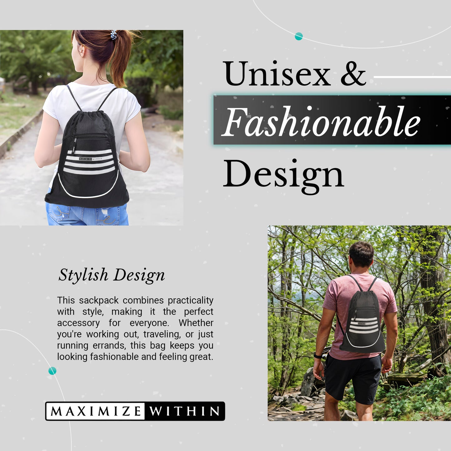 Sackpack Drawstring Backpack Gym Bag - Maximum Slim | Durable & Lightweight for Active Lifestyles