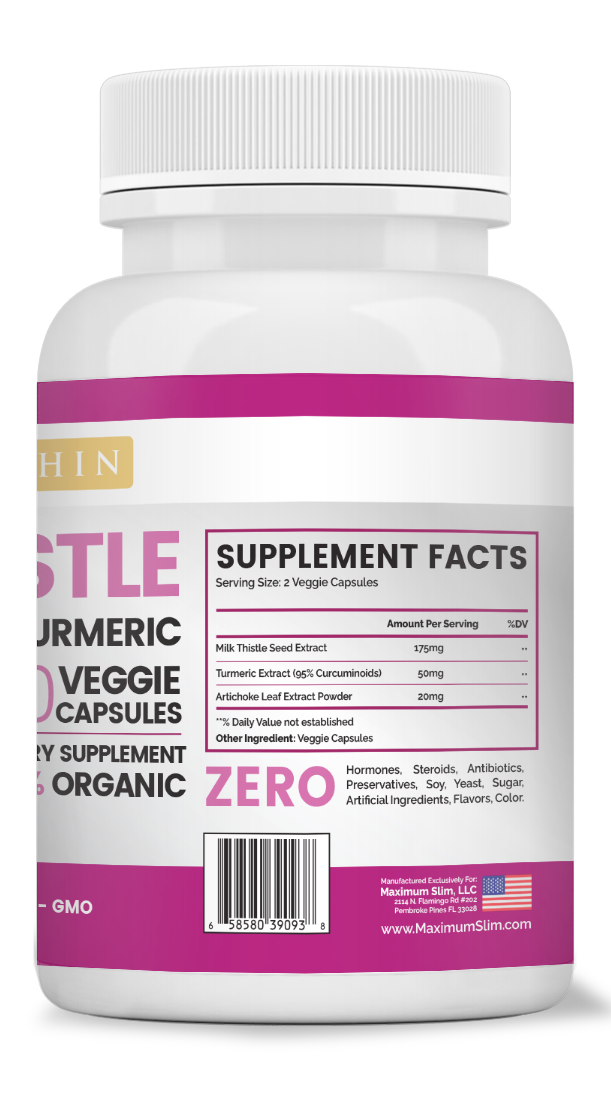Milk Thistle with Artichoke & Turmeric Supplement - Maximum Slim | Supports Liver Detoxification