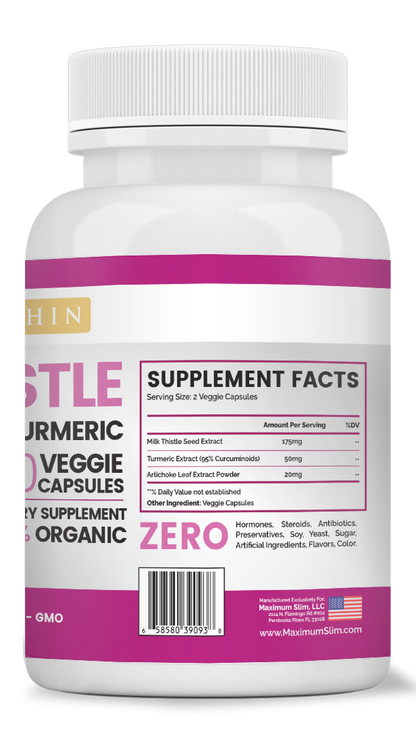 Milk Thistle with Artichoke & Turmeric Supplement - Maximum Slim | Supports Liver Detoxification