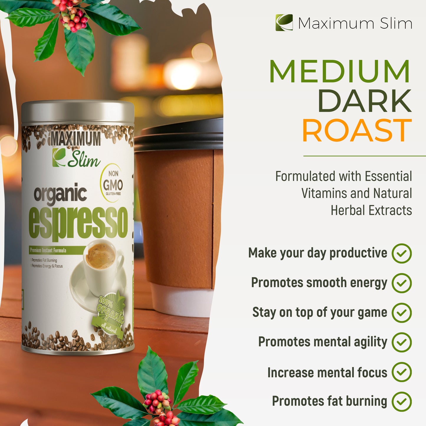Maximum Slim Organic Espresso | Rich & Smooth Coffee for Energy Boost