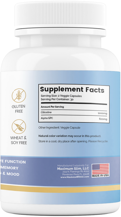Alpha GPC + Citicoline Supplement - Maximum Slim | Supports Cognitive Function & Focus
