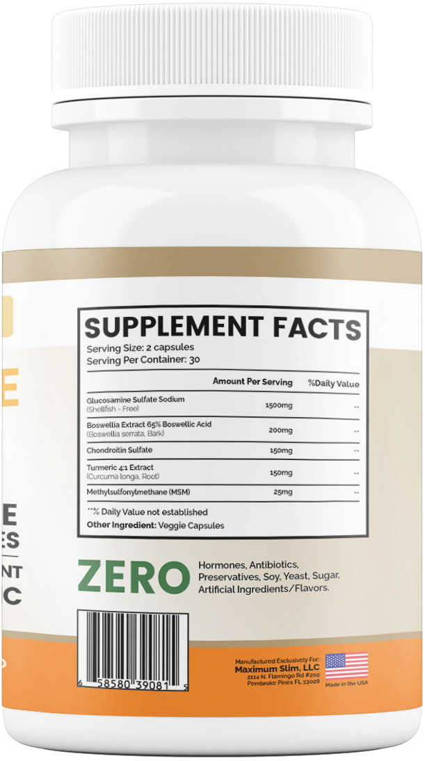 Glucosamine Chondroitin with Turmeric & MSM Supplement - Maximum Slim | Joint Support