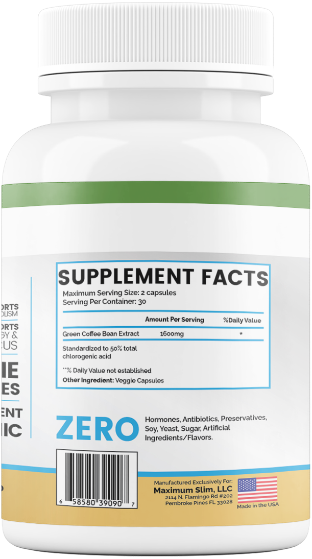 Green Coffee Bean Extract Supplement - Maximum Slim | Supports Metabolism & Energy