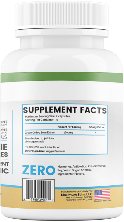 Green Coffee Bean Extract Supplement - Maximum Slim | Supports Metabolism & Energy