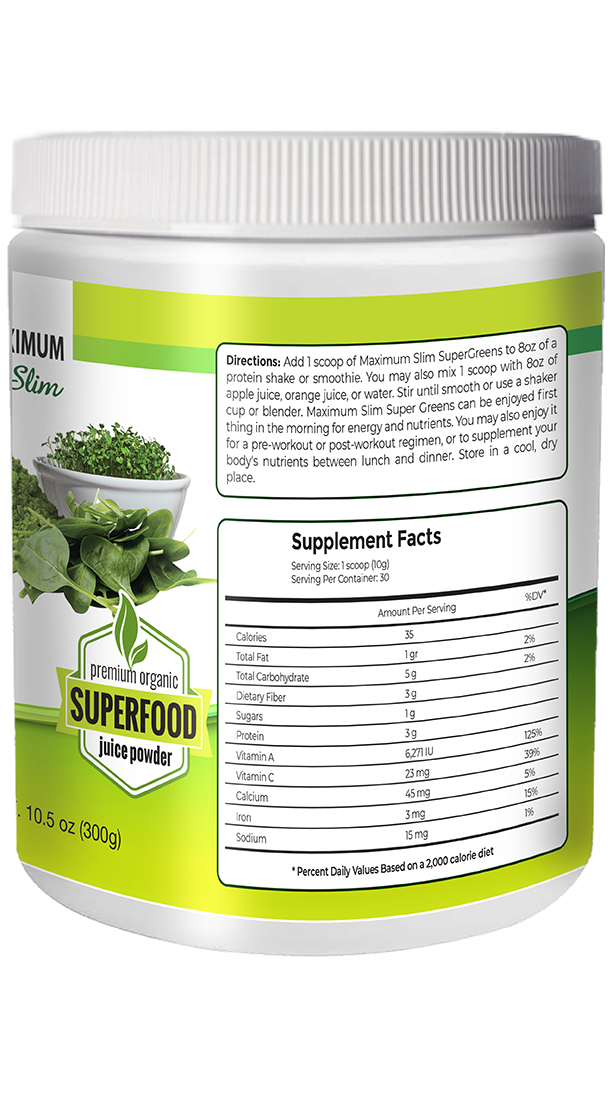 Fat Burning SuperGreens Powder - Maximum Slim | Nutrient-Rich Drink Mix for Metabolism Support
