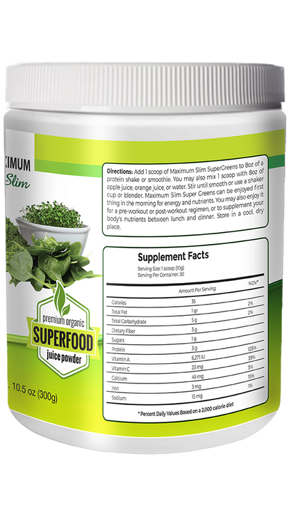 Fat Burning SuperGreens Powder - Maximum Slim | Nutrient-Rich Drink Mix for Metabolism Support