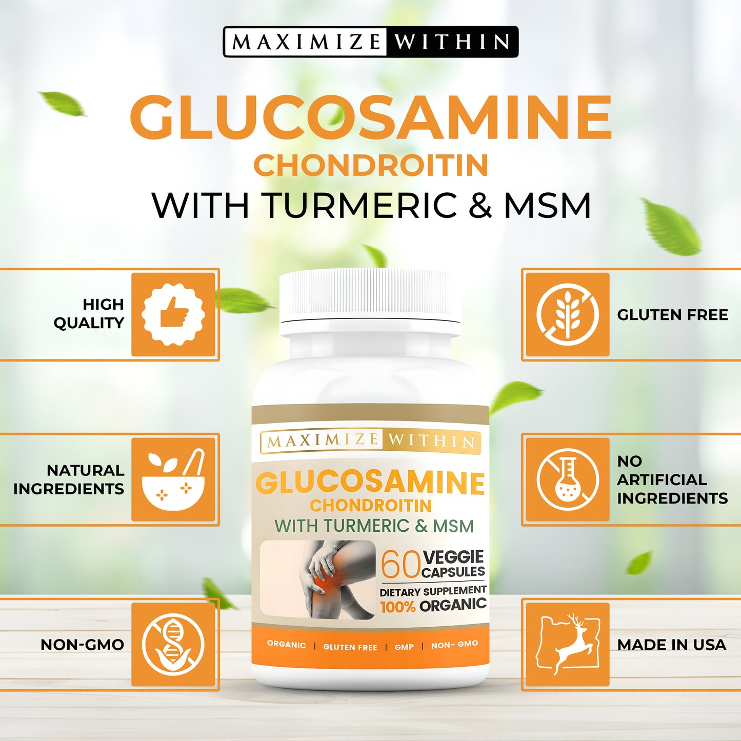 Glucosamine Chondroitin with Turmeric & MSM Supplement - Maximum Slim | Joint Support