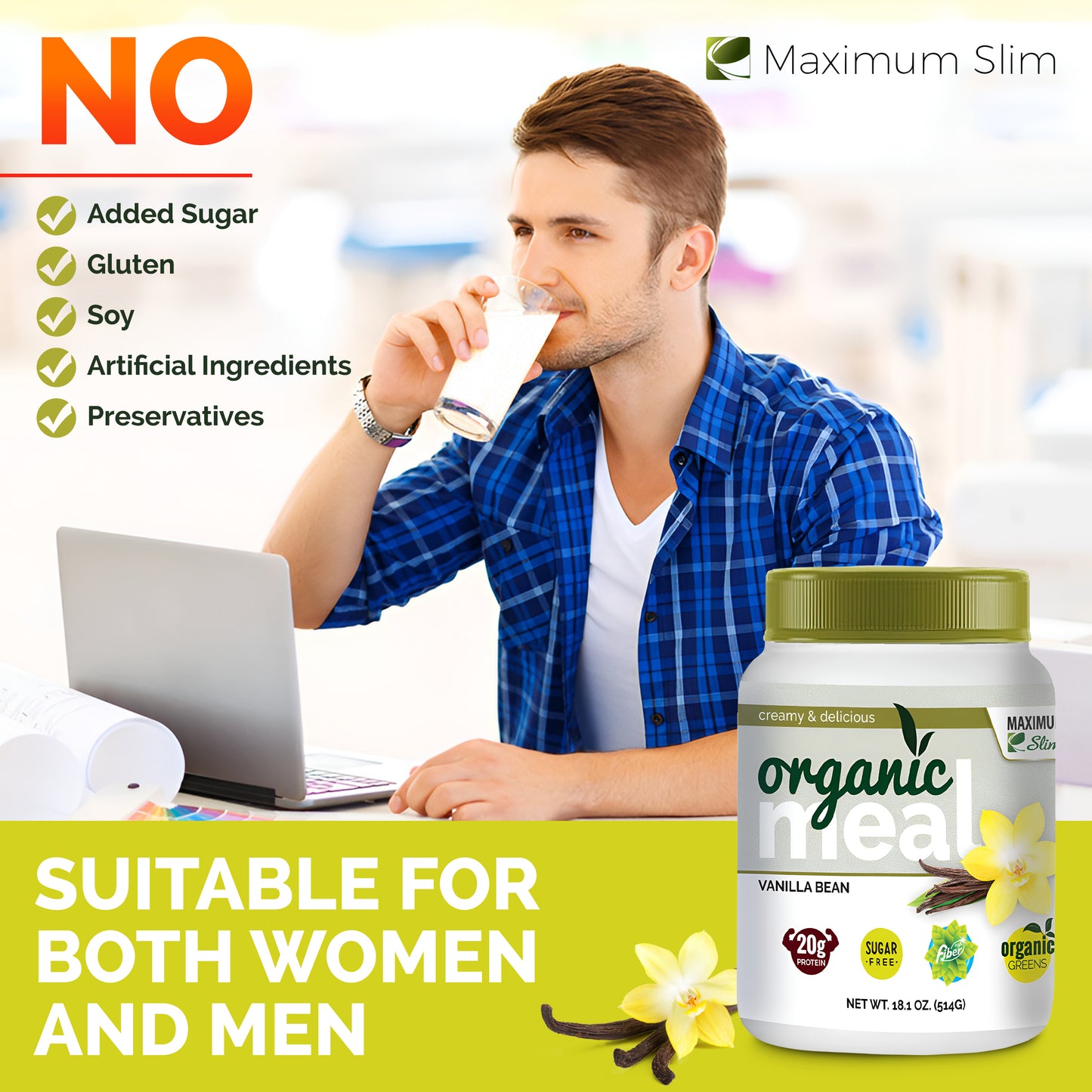 Maximum Slim Organic Fat Burning Meal Vanilla Bean | Nutritious Meal Replacement Shake