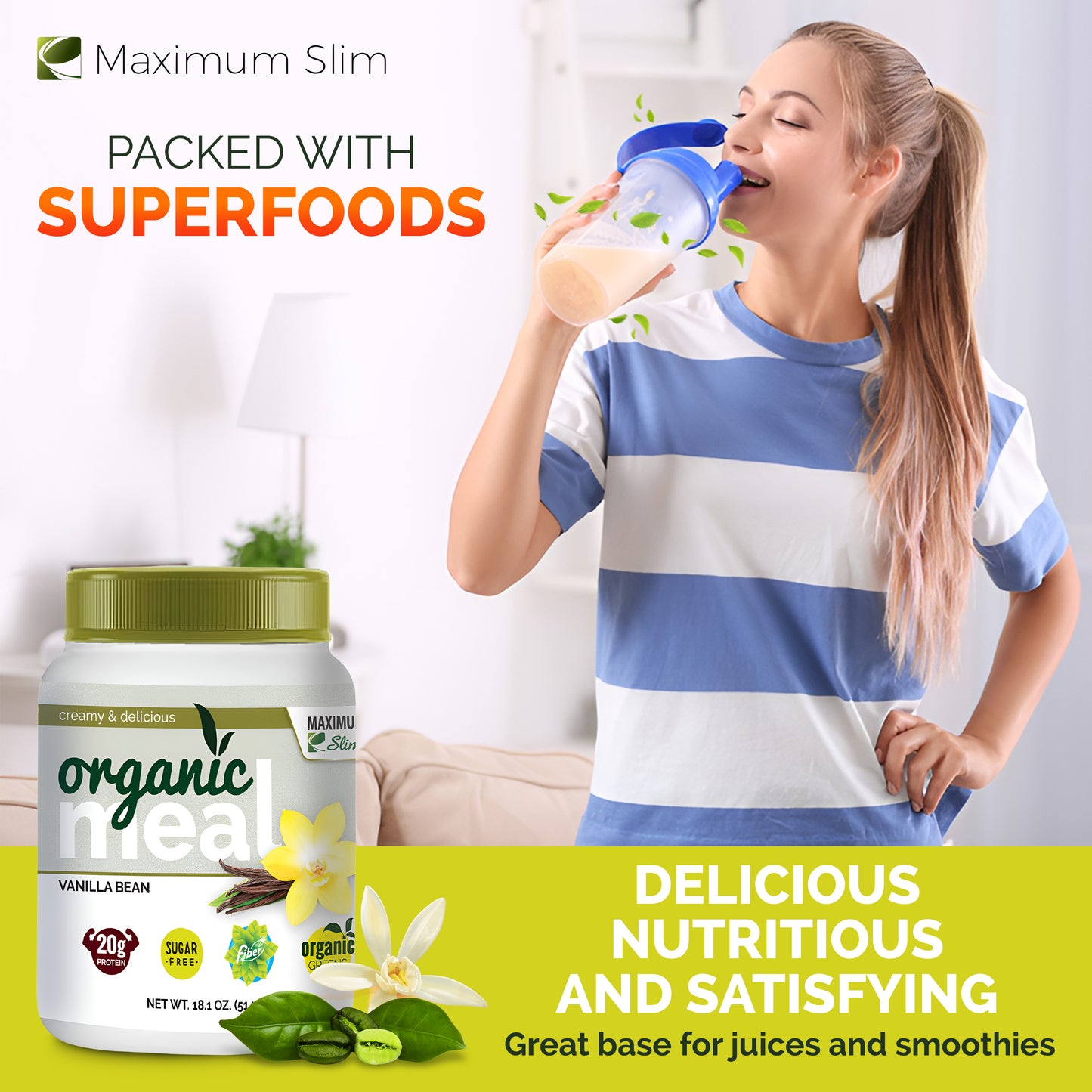 Maximum Slim Organic Fat Burning Meal Vanilla Bean | Nutritious Meal Replacement Shake