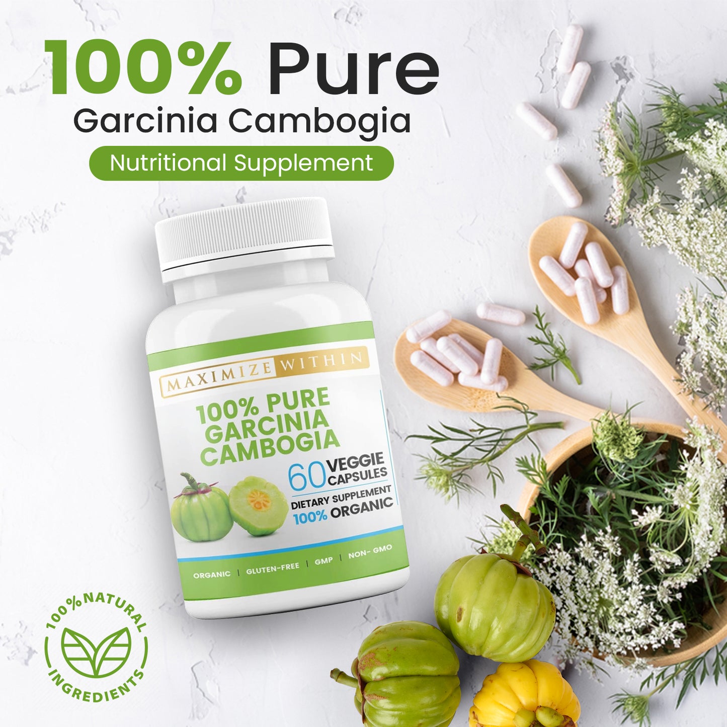 100% Pure Garcinia Cambogia - Maximum Slim | Natural Supplement for Healthy Living