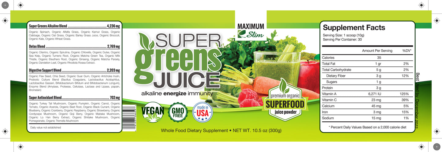 Fat Burning SuperGreens Powder - Maximum Slim | Nutrient-Rich Drink Mix for Metabolism Support
