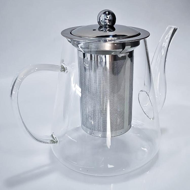 Clear Glass Teapot with Removable Stainless Steel Filter and Spout