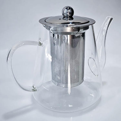 Clear Glass Teapot with Removable Stainless Steel Filter and Spout