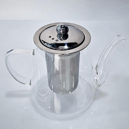 Clear Glass Teapot with Removable Stainless Steel Filter and Spout
