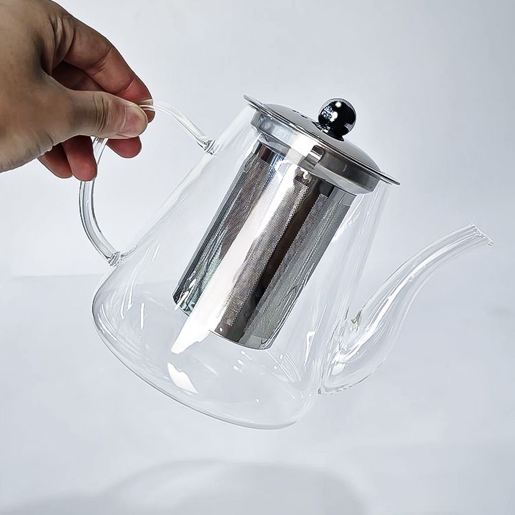 Clear Glass Teapot with Removable Stainless Steel Filter and Spout