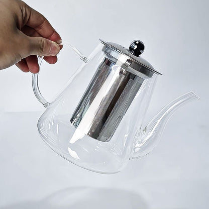 Clear Glass Teapot with Removable Stainless Steel Filter and Spout