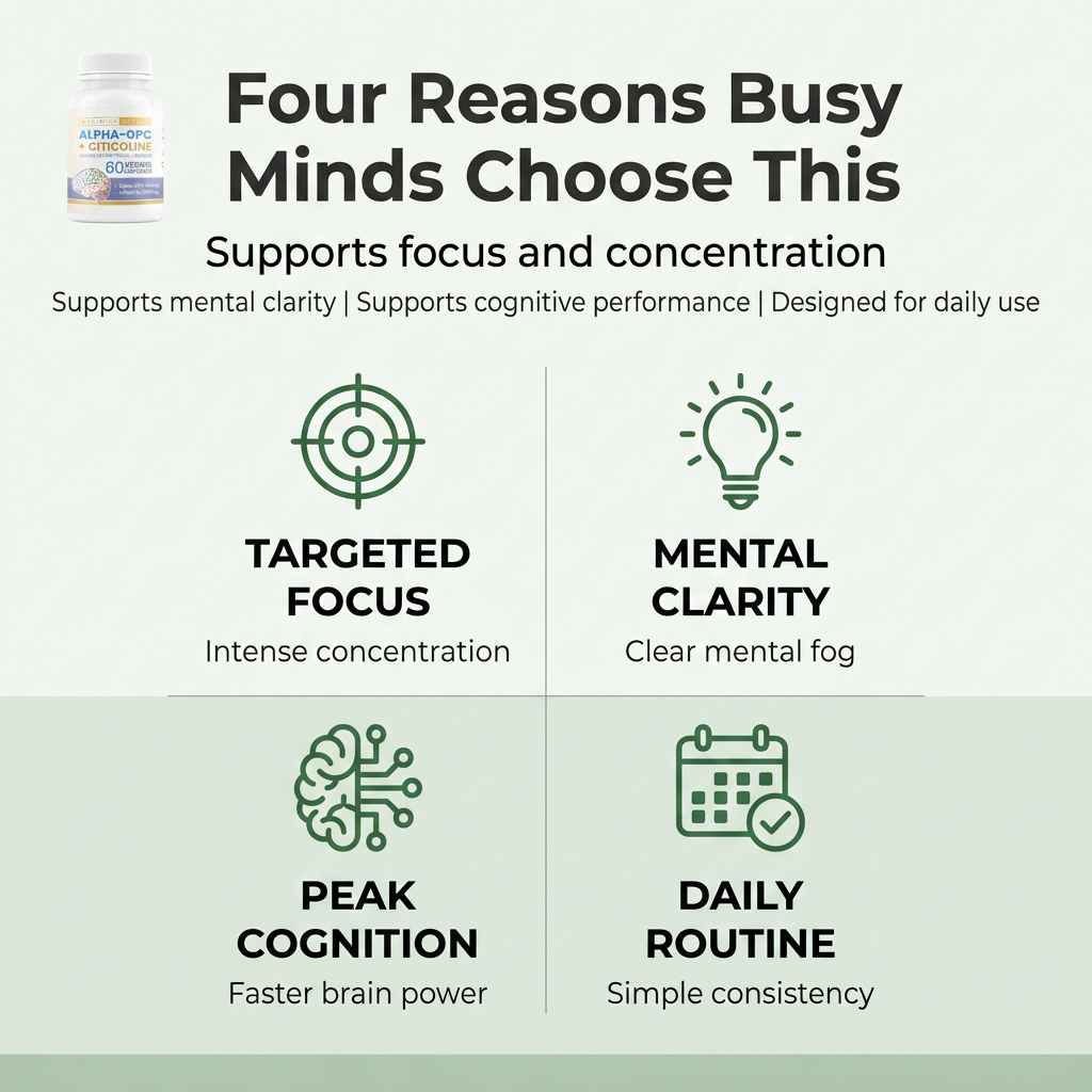 Alpha GPC + Citicoline | Brain Health Supplement | Known to improve focus & clear brain fog | Plant Based Capsules | Pack of 30