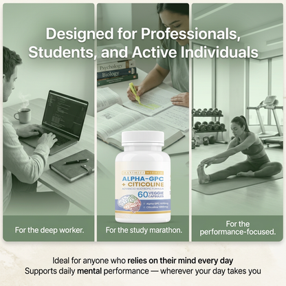 Alpha GPC + Citicoline | Brain Health Supplement | Known to improve focus & clear brain fog | Plant Based Capsules | Pack of 30