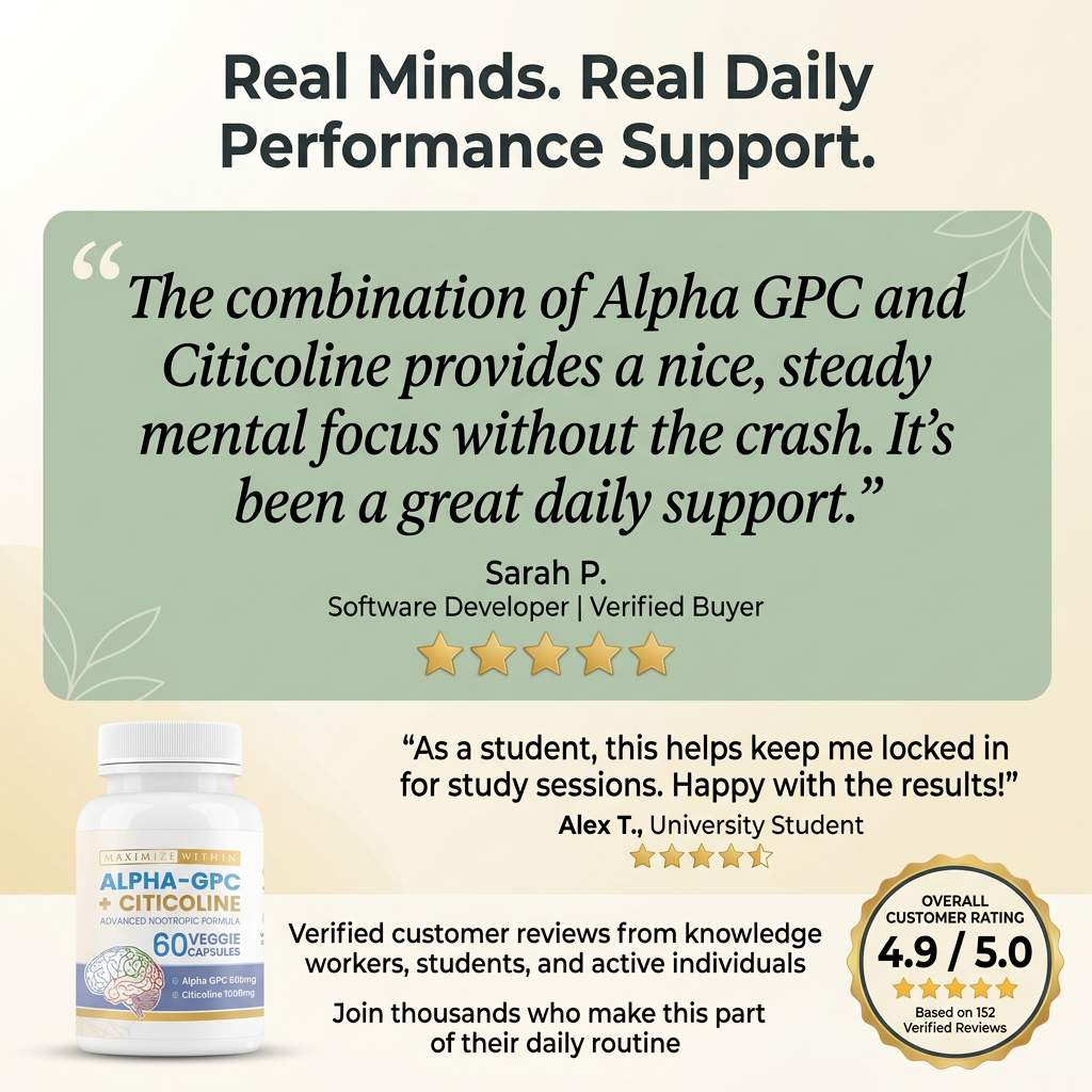 Alpha GPC + Citicoline | Brain Health Supplement | Known to improve focus & clear brain fog | Plant Based Capsules | Pack of 30