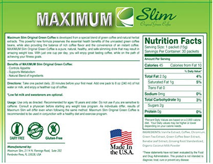 Maximum Slim Original Green Coffee (12 ct)  | Naturally Energizing & Metabolism Boosting