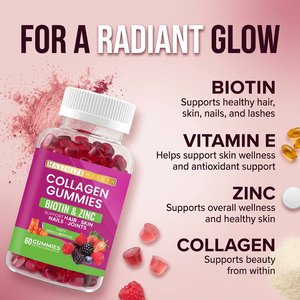 Collagen Gummies, Mixed Berries Flavor – Supports Hair, Skin, Nails, Joints