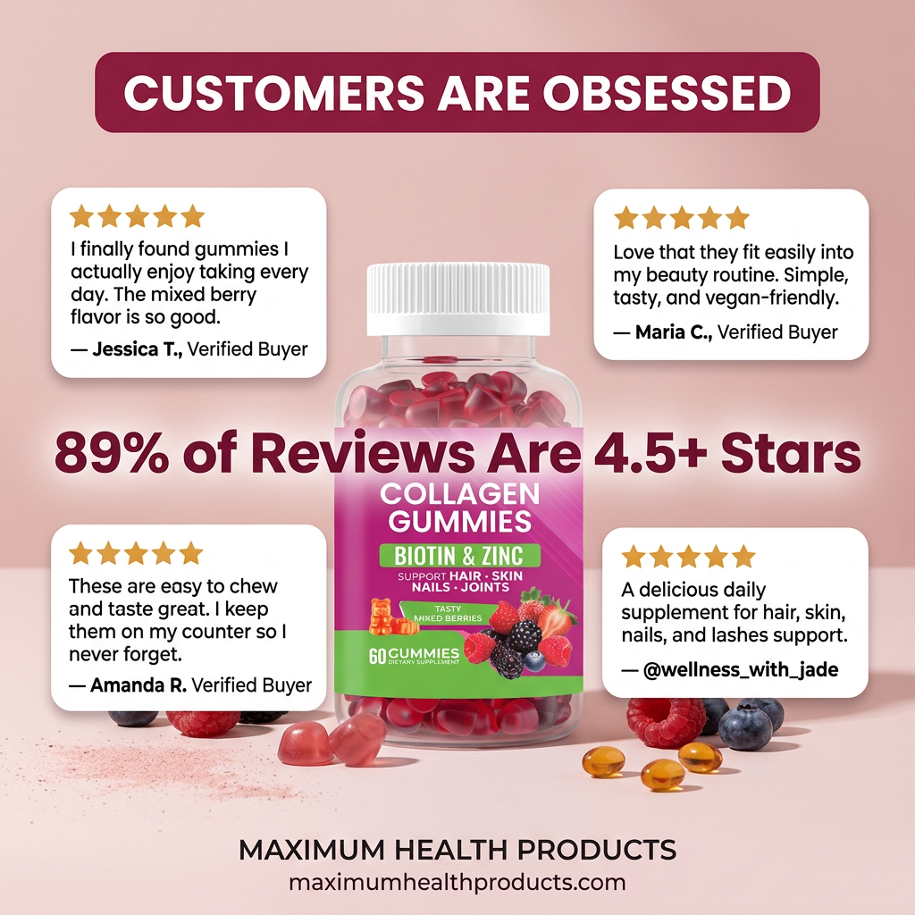 Collagen Gummies, Mixed Berries Flavor – Supports Hair, Skin, Nails, Joints