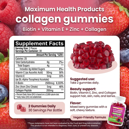 Collagen Gummies, Mixed Berries Flavor – Supports Hair, Skin, Nails, Joints