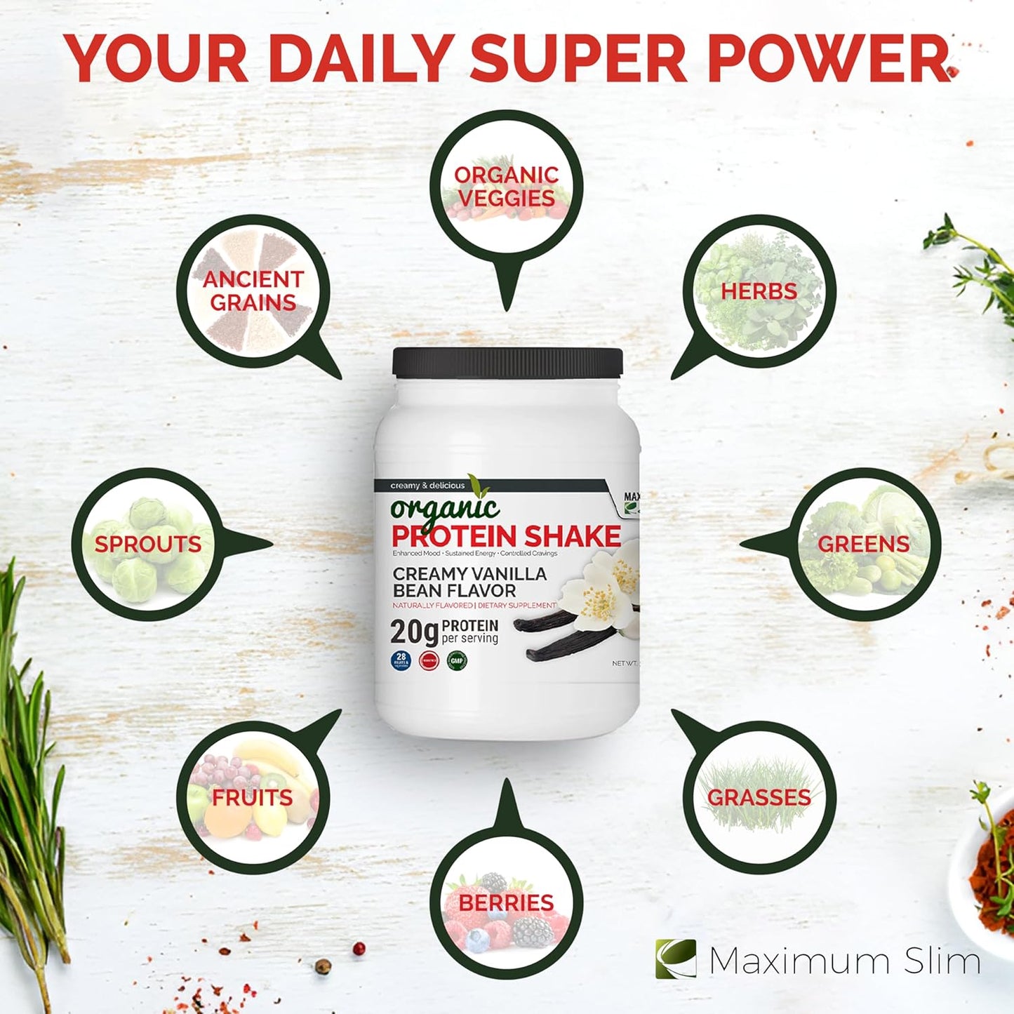 Organic Protein Shake - Maximum Slim | Nutrient Rich Drink for Muscle Recovery