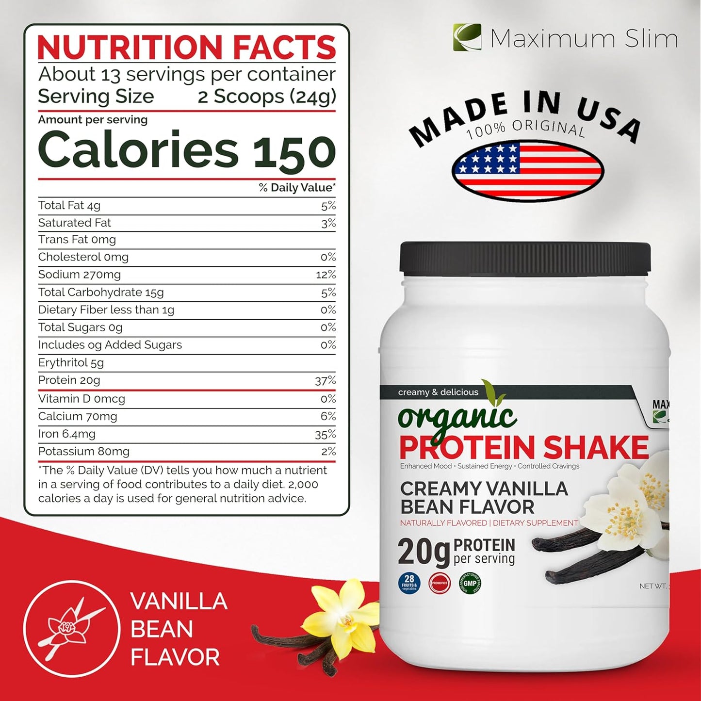 Organic Protein Shake - Maximum Slim | Nutrient Rich Drink for Muscle Recovery