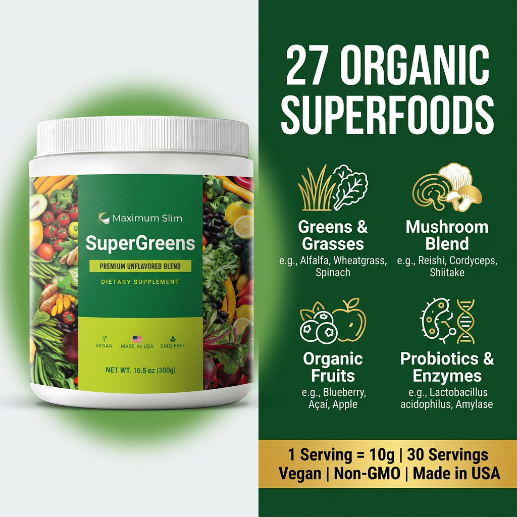 Maximum Slim SuperGreens Powder | Plant-Based Nutrient Drink Mix