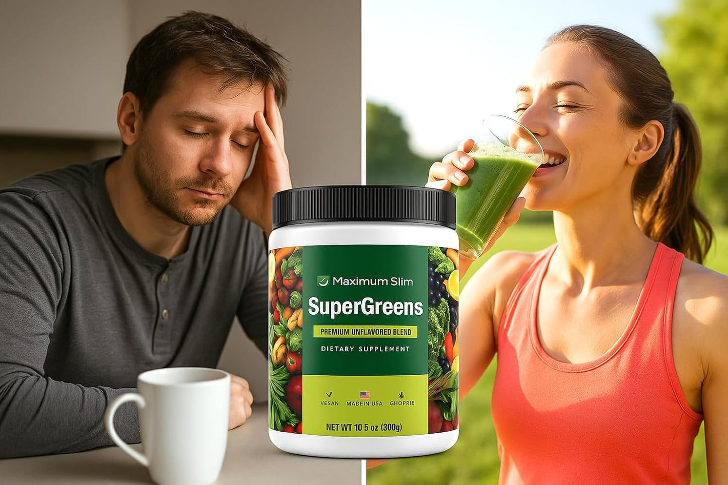 Fat Burning SuperGreens Powder - Maximum Slim | Nutrient-Rich Drink Mix for Metabolism Support