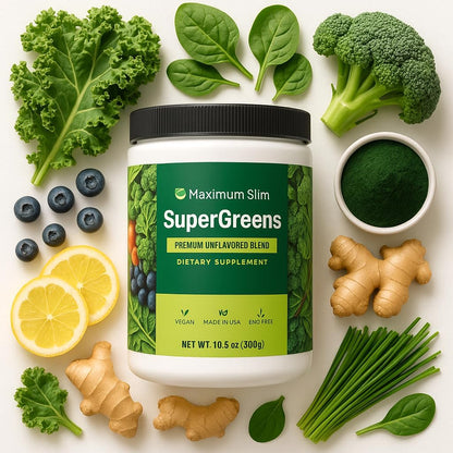Fat Burning SuperGreens Powder - Maximum Slim | Nutrient-Rich Drink Mix for Metabolism Support